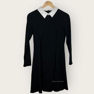 Aphratti Skater Mini Dress | Size 6 | Black Peter Pan Collar Long Sleeve Adamms